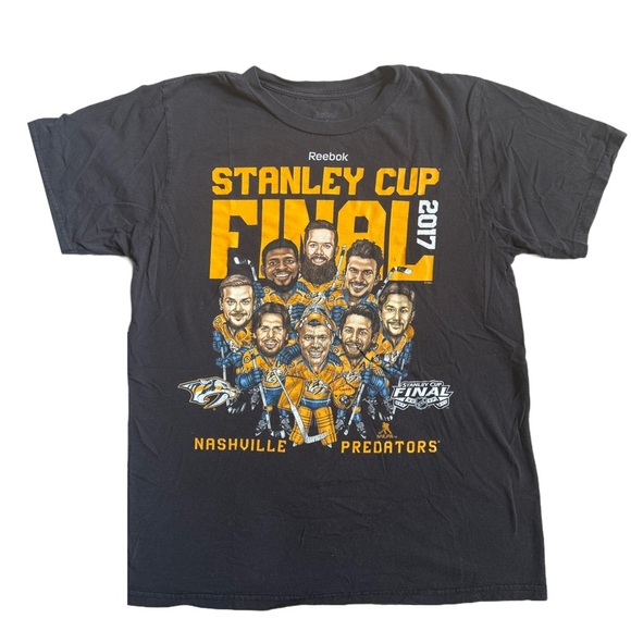 REEBOK / NHL / NASHVILLE PREDATORS BLACK 2017 STANLEY CUP FINAL GRAPHIC T-SHIRT - Picture 1 of 5